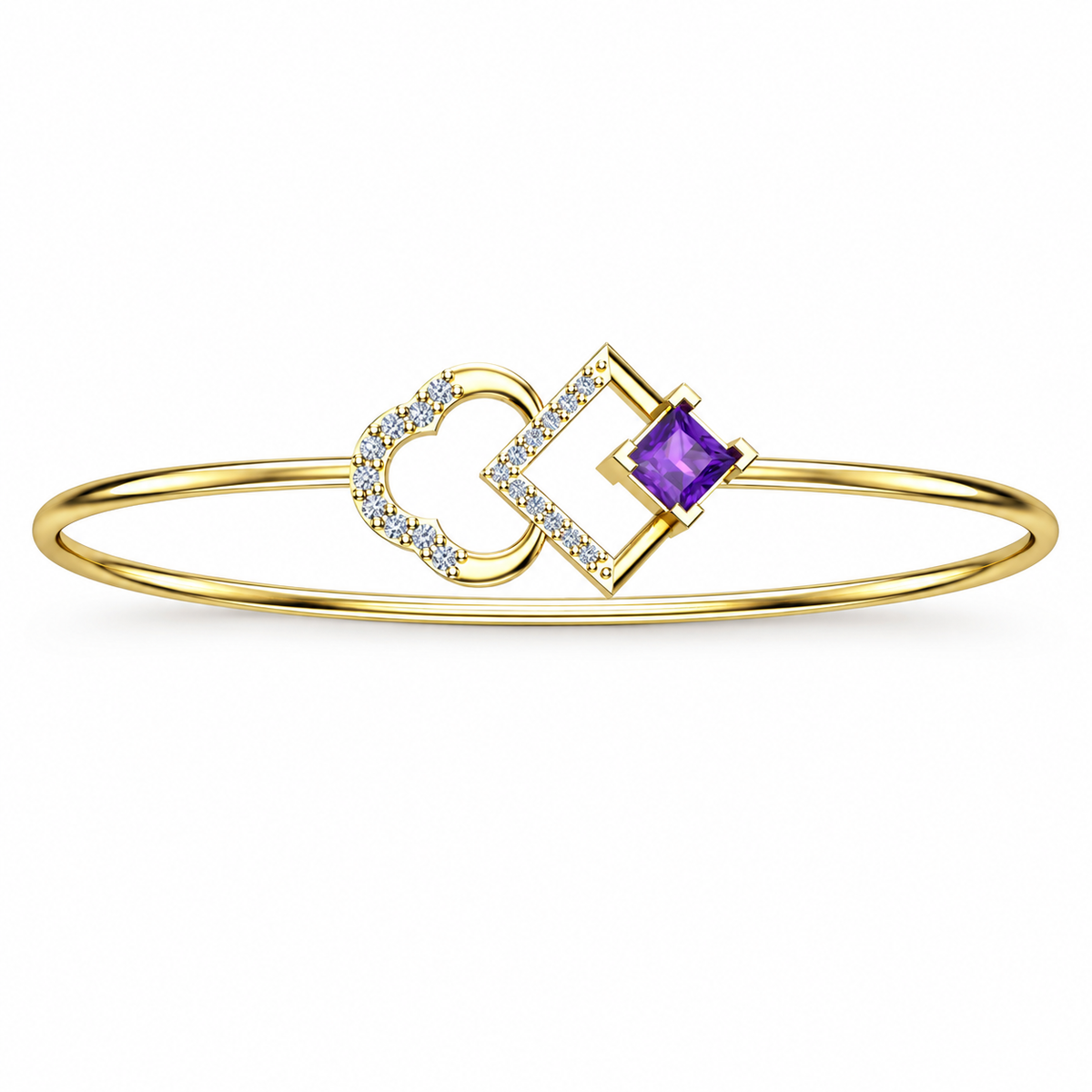 Amethyst Geometric Heart Diamond Gold Bangle - product view