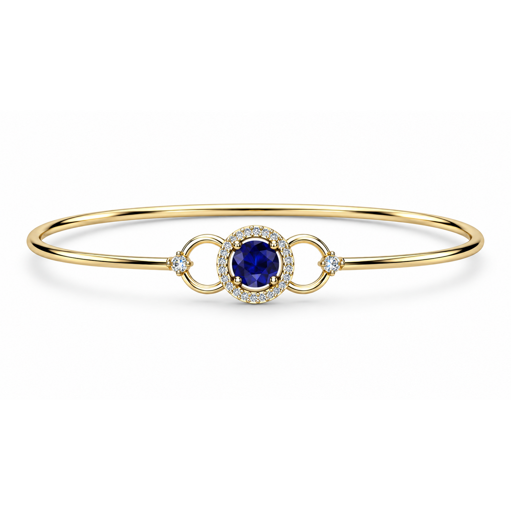 Sapphire Circle Diamond Gold Bangle - product view