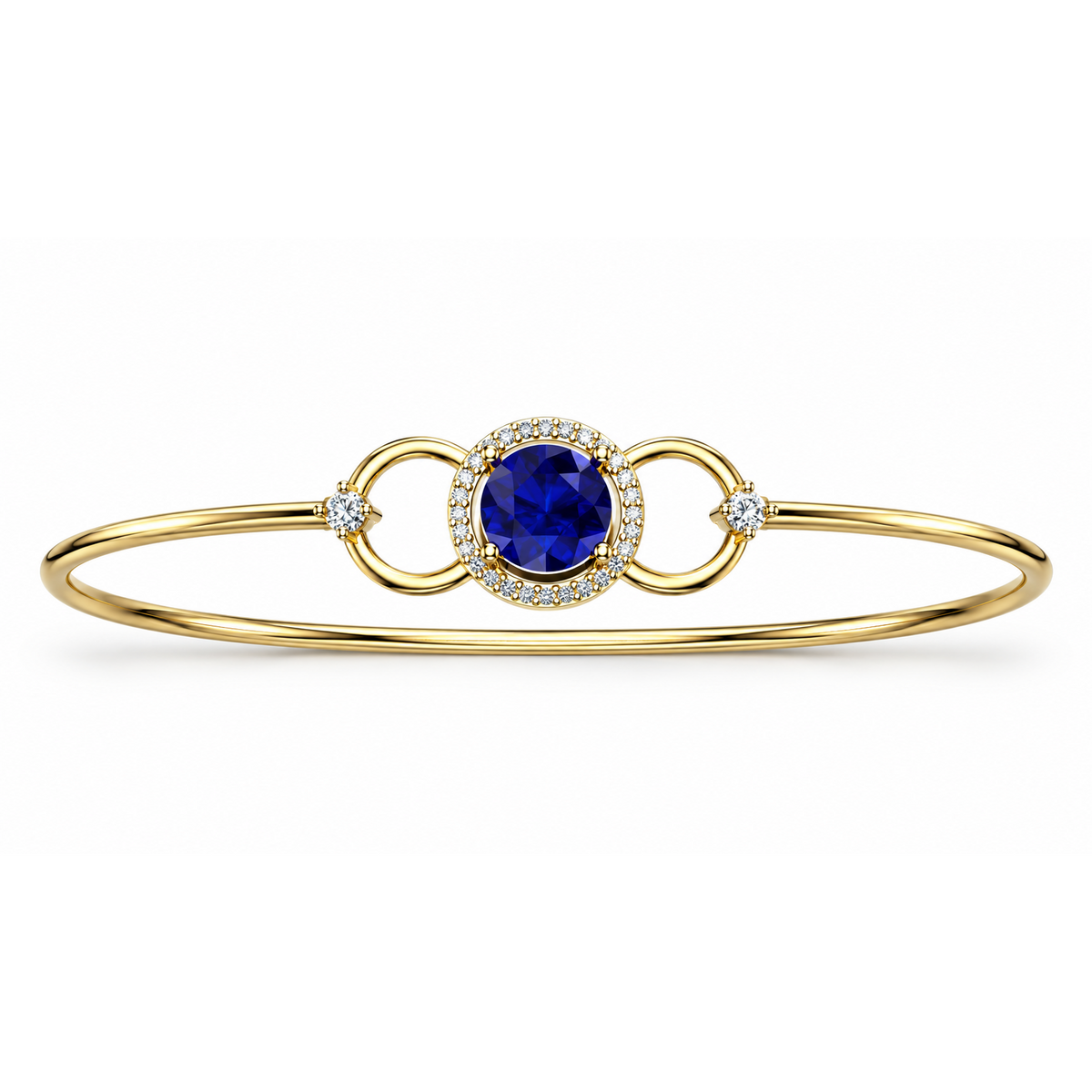 Sapphire Triple Circle Diamond Gold Bangle - product view