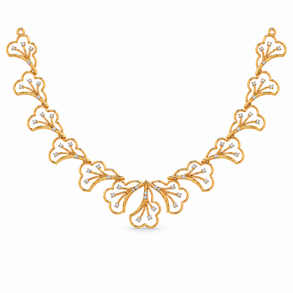 Fan Blossom Diamond Necklace Set - front view