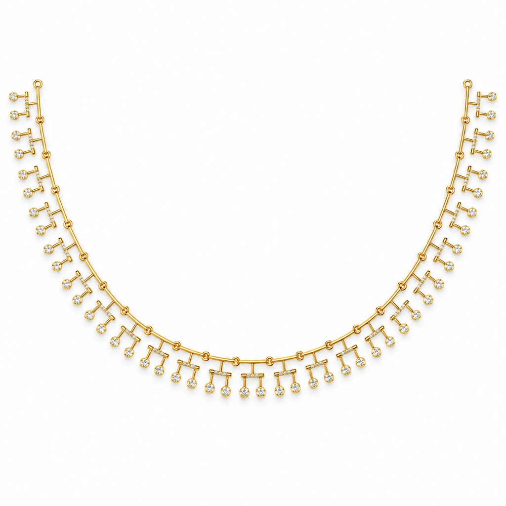 Beaded Bar Fringe Diamond Necklace - front view