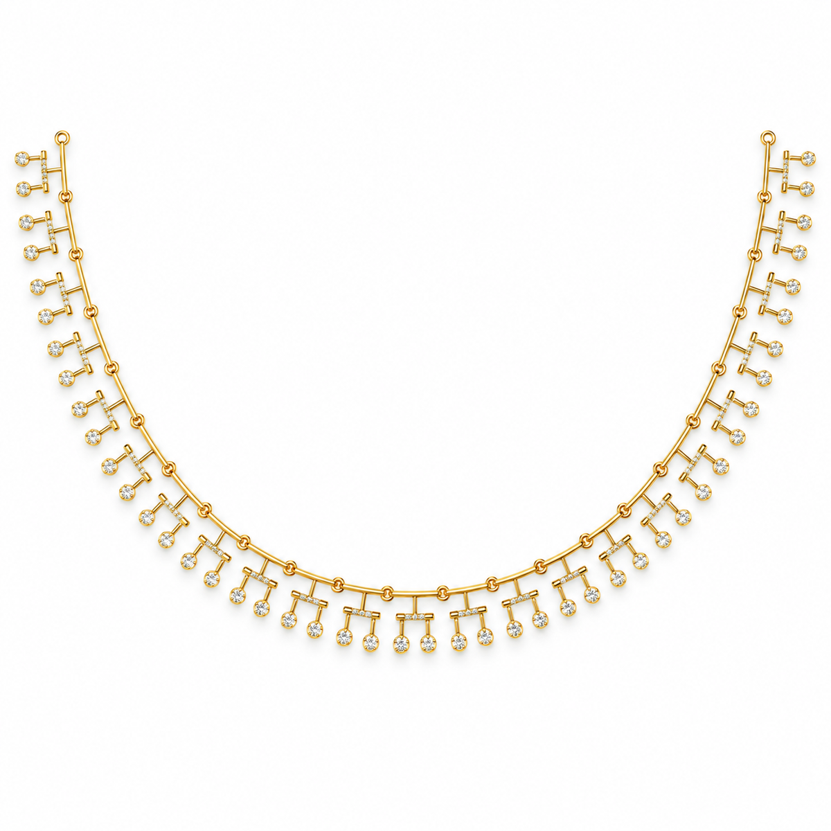Beaded Bar Fringe Diamond Necklace - front view