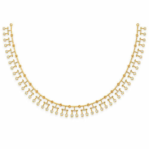 Beaded Bar Fringe Diamond Necklace - front view
