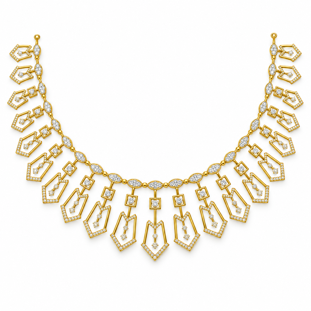 Geometric Shield Fringe Diamond Necklace - front view