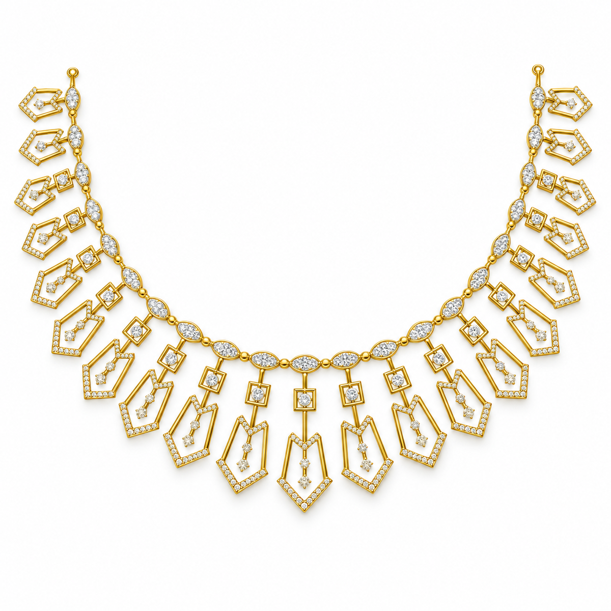 Geometric Shield Fringe Diamond Necklace - front view