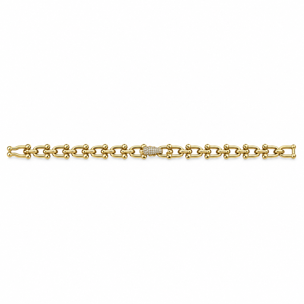 Diamond Barrel-Link Gold Bracelet - product view