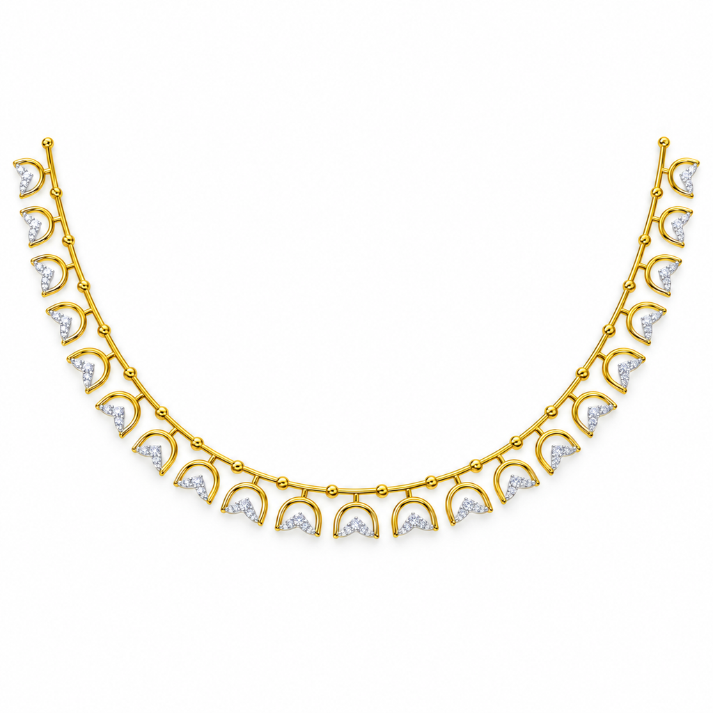 Crescent Fan Diamond Necklace - front view