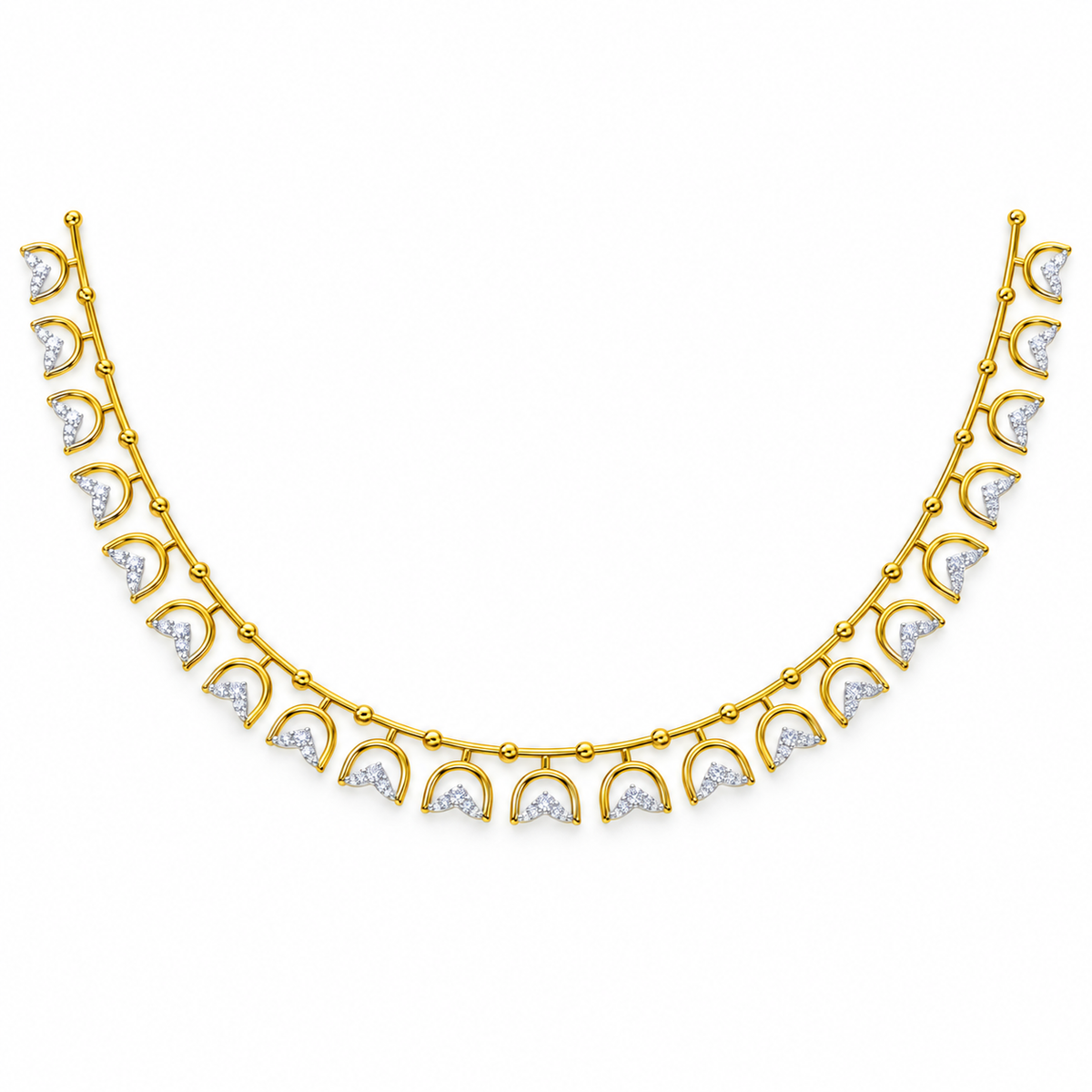 Crescent Fan Diamond Necklace - front view