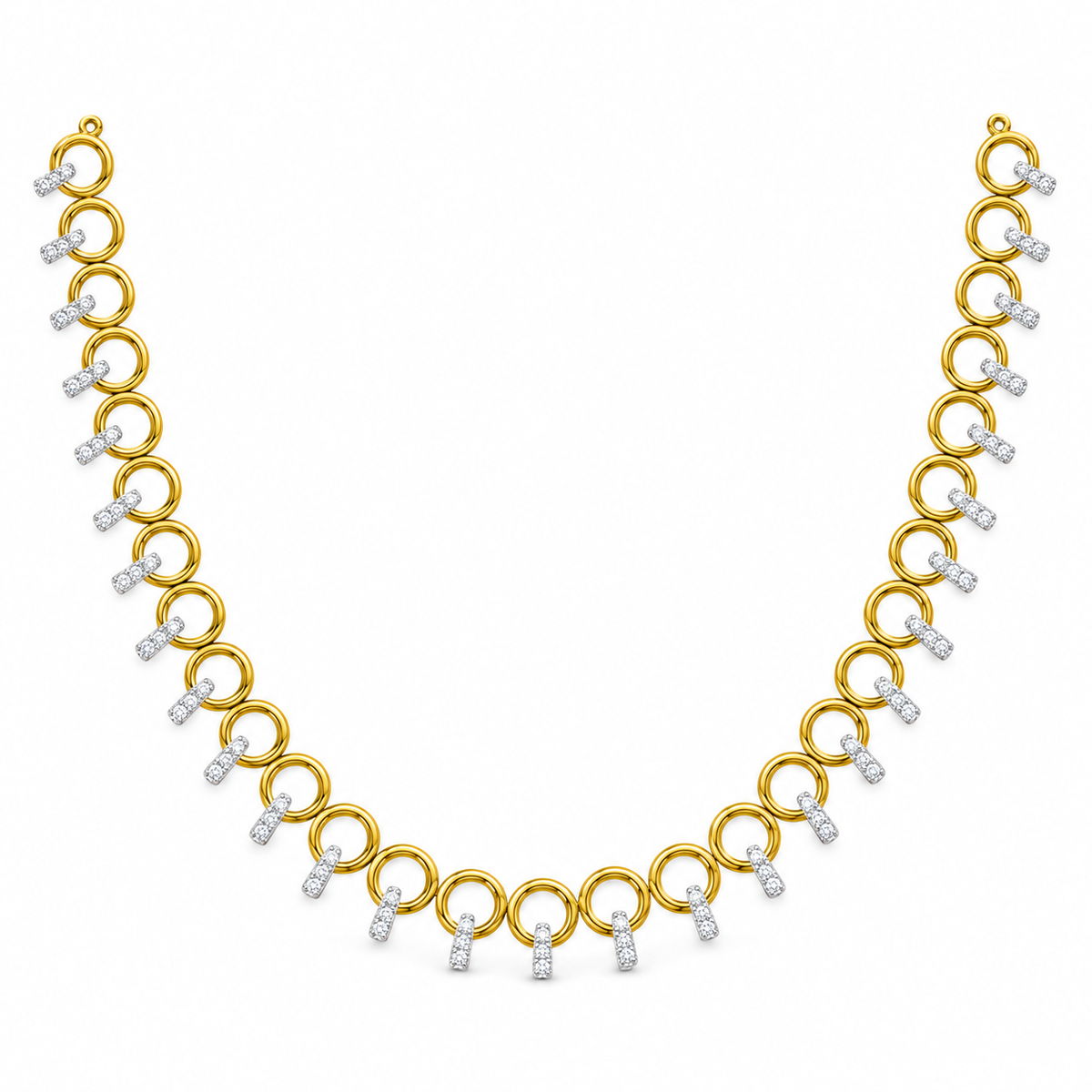 Interlocking Ring Bar Diamond Necklace - front view