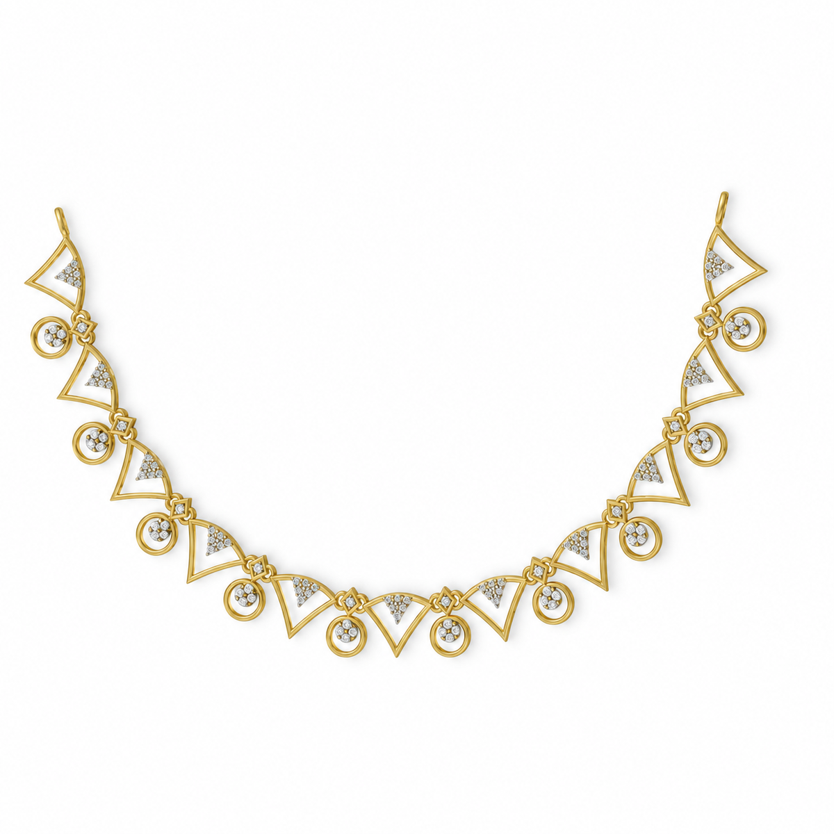 Geometric Bell Charm Diamond Necklace - front view