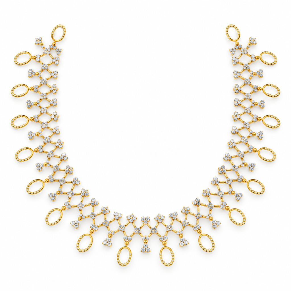 Lattice Oval Fringe Diamond Necklace - front view