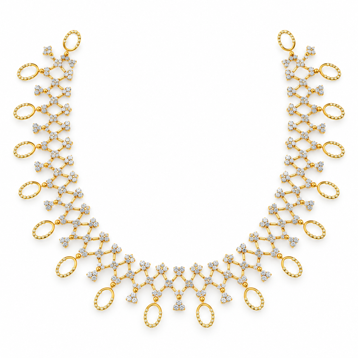 Lattice Oval Fringe Diamond Necklace - front view