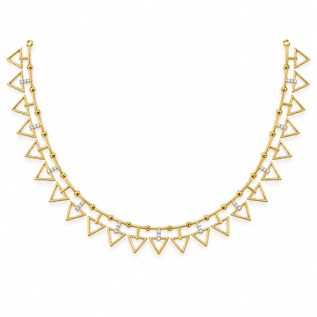 Open Triangle Fringe Gold Necklace - front view
