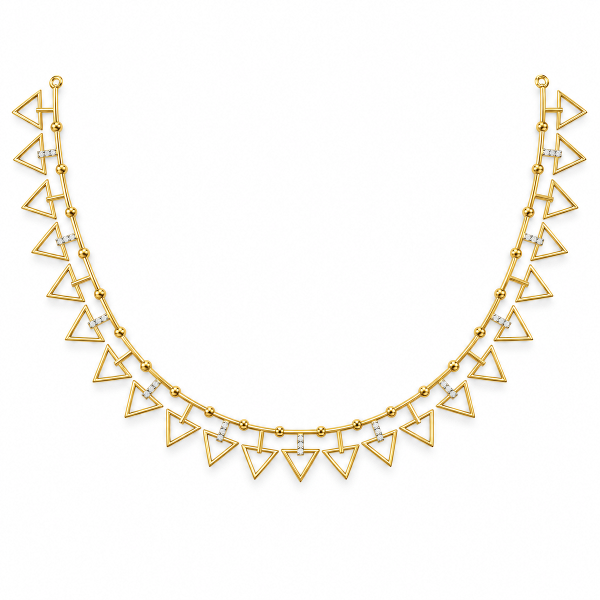 Open Triangle Fringe Gold Necklace - front view