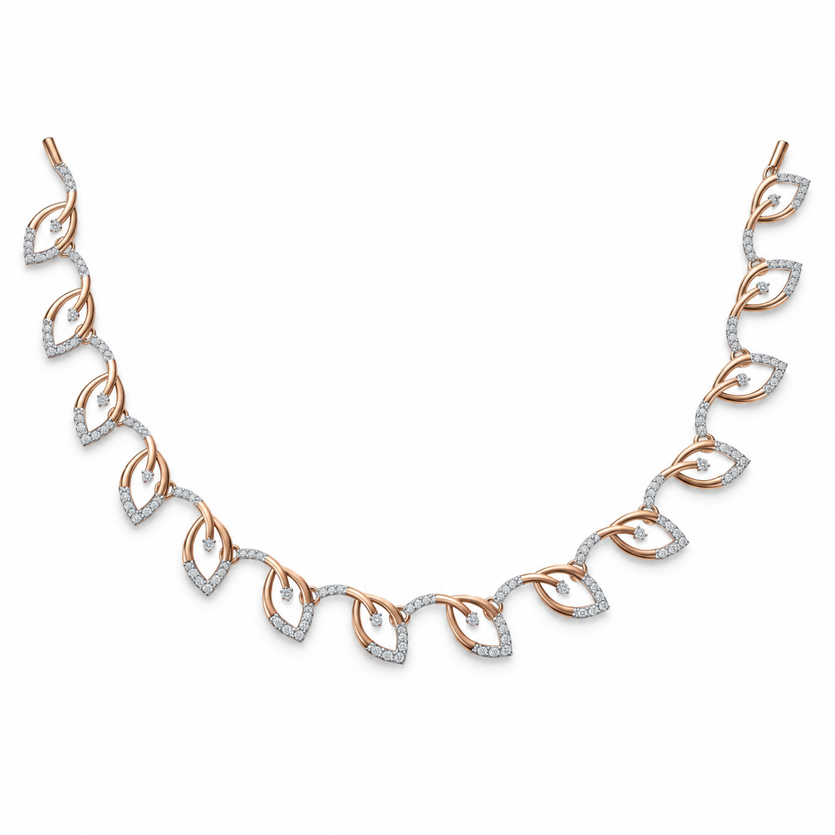 Rose Gold Open Heart Diamond Necklace - front view