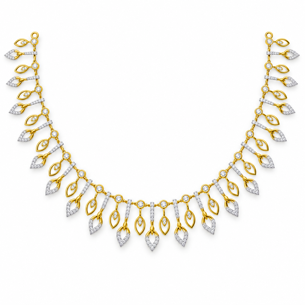Botanical Leaf Fringe Diamond Necklace - front view