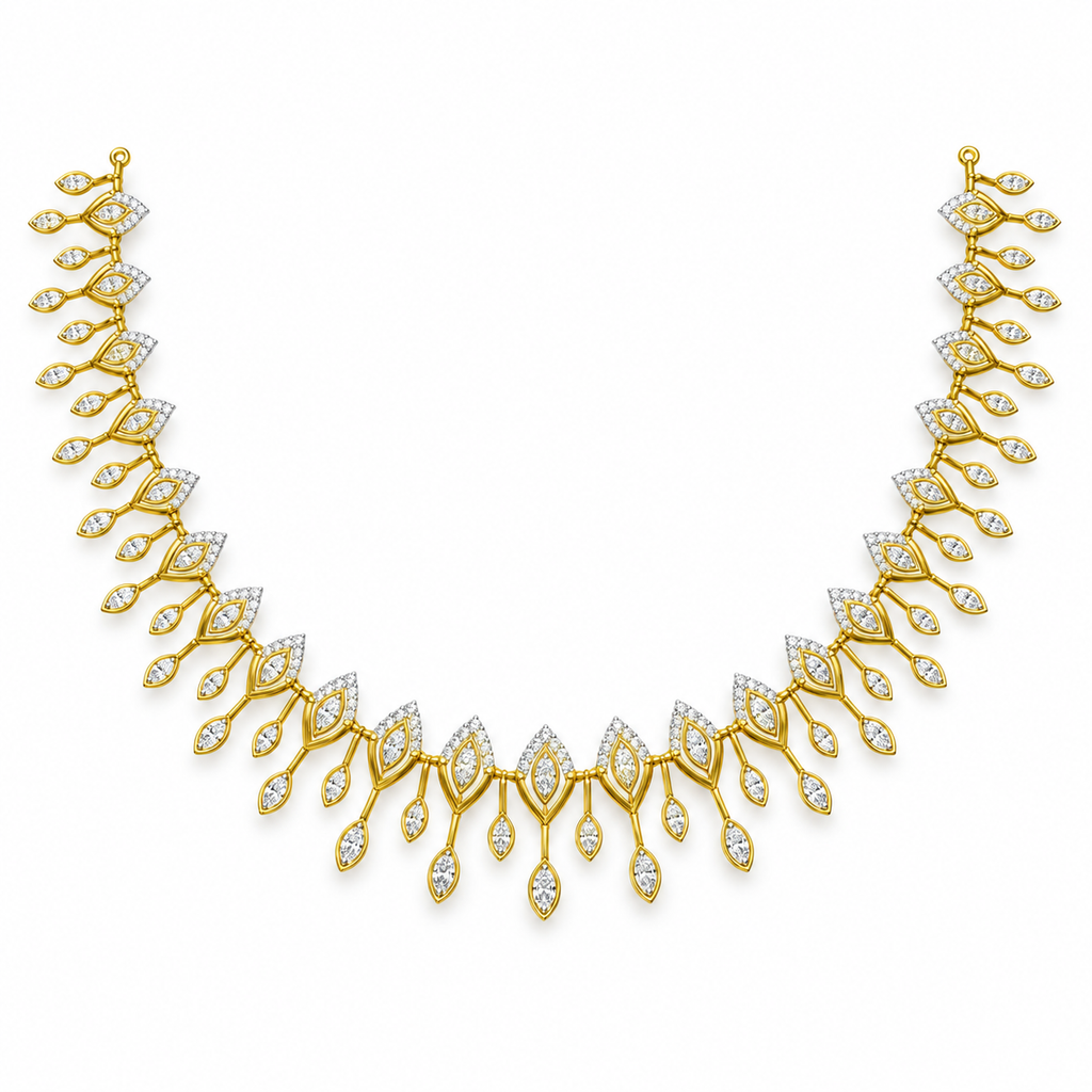 Marquise Leaf Cascade Diamond Necklace - front view