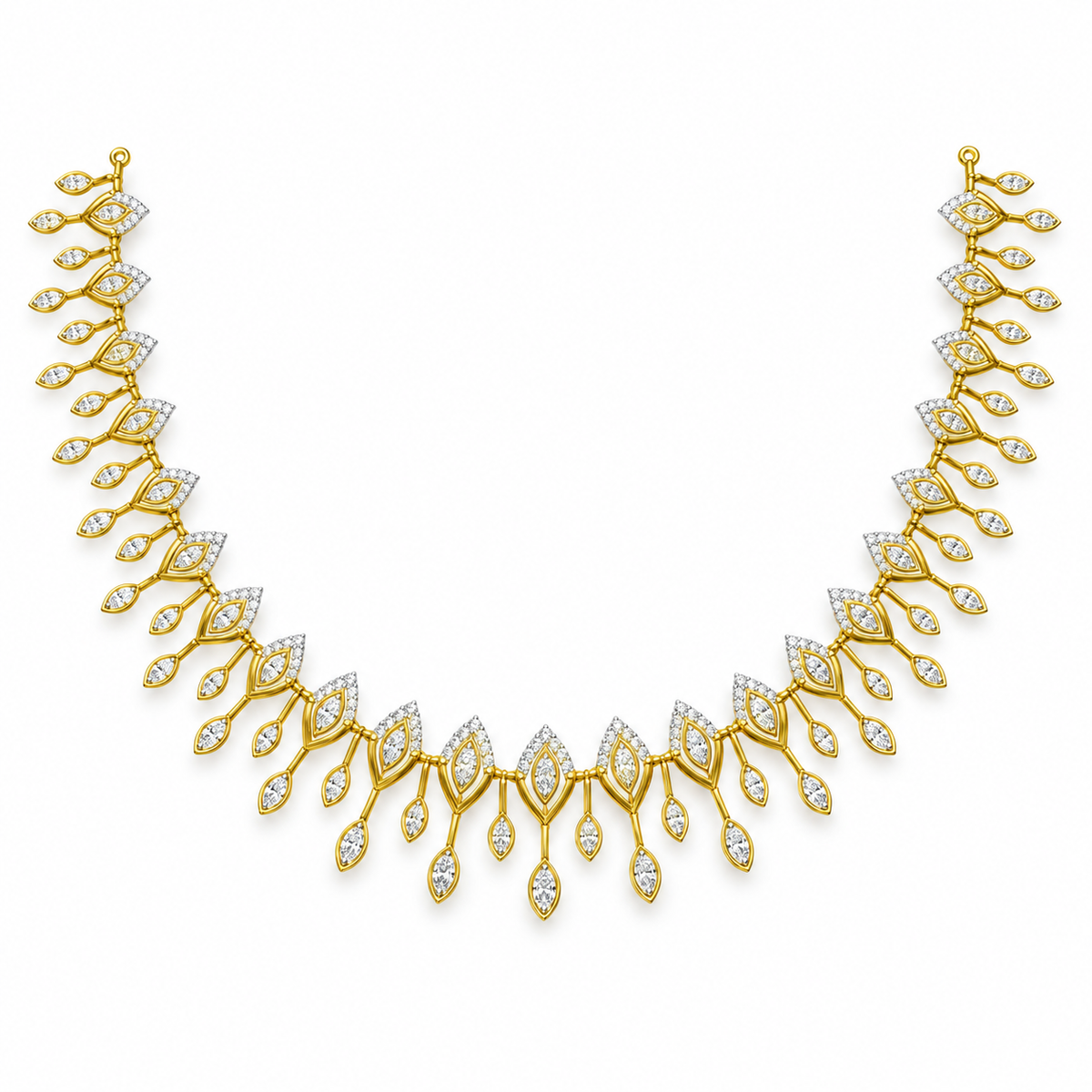 Marquise Leaf Cascade Diamond Necklace - front view