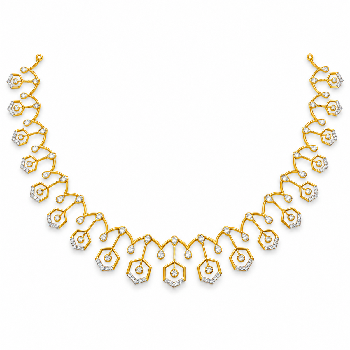 Hexagonal Vine Diamond Necklace - front view