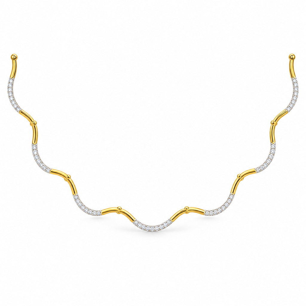 Curved Pave Wave Diamond Necklace - front view