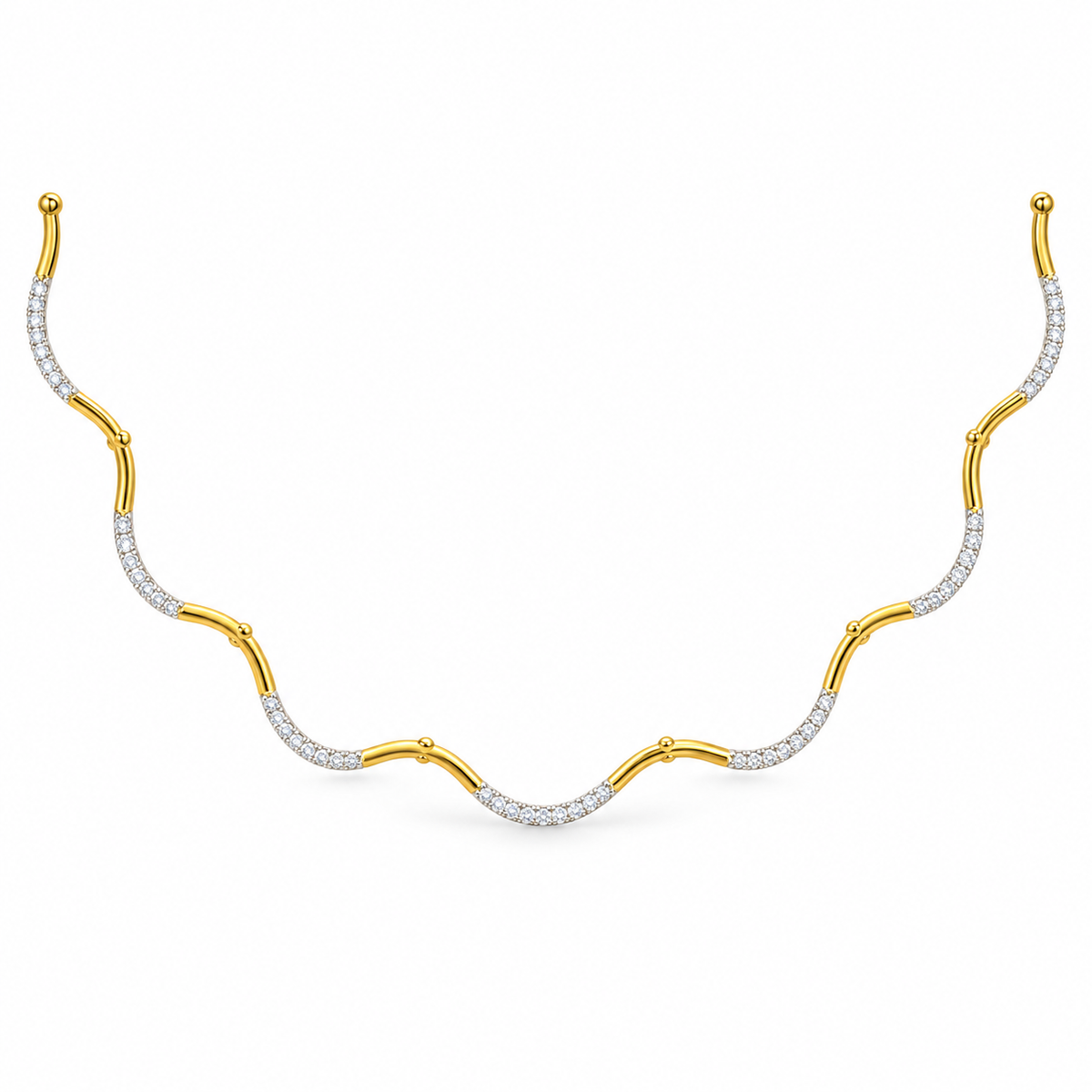 Curved Pave Wave Diamond Necklace - front view