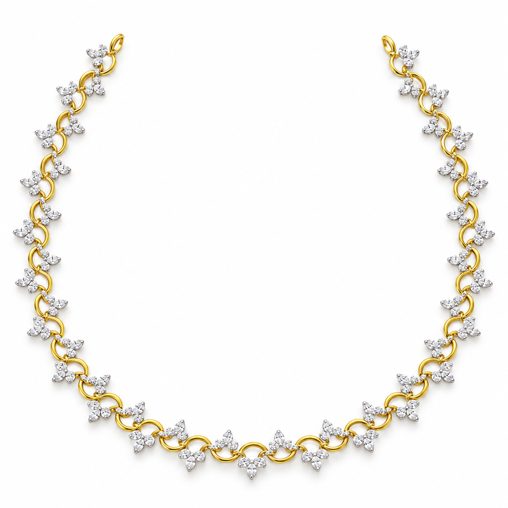 Marquise Cluster Link Diamond Necklace - front view