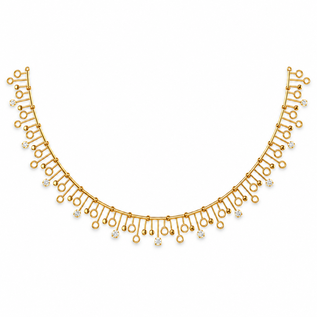 Circle Bar Charm Diamond Necklace - front view