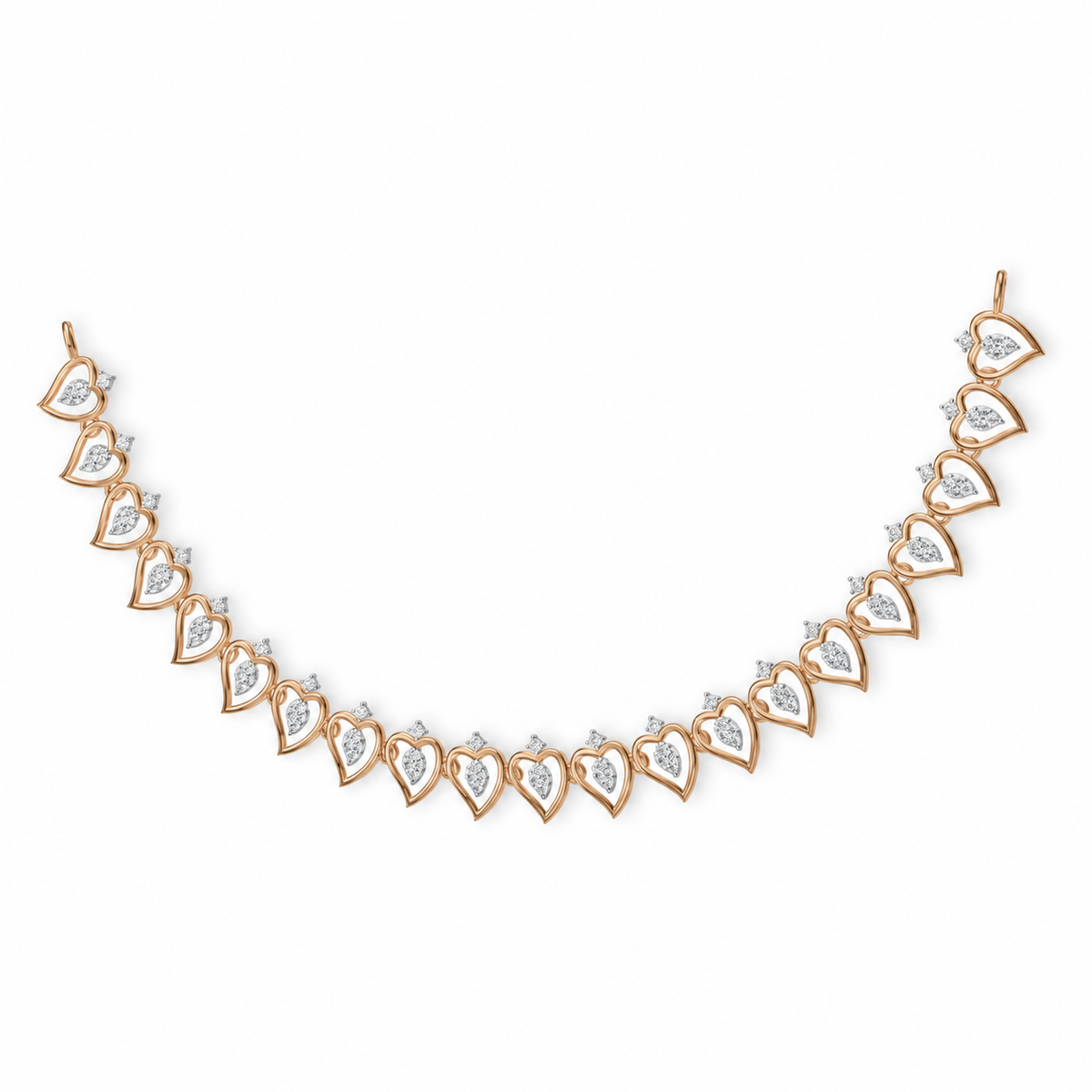 Double Heart Halo Diamond Necklace - front view