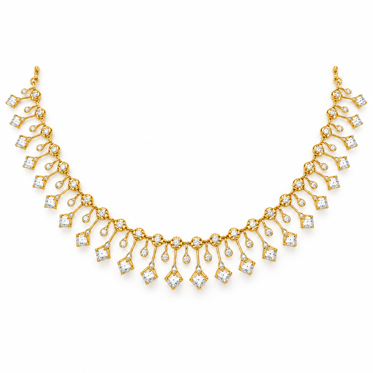 Square and Teardrop Fringe Diamond Necklace - front view