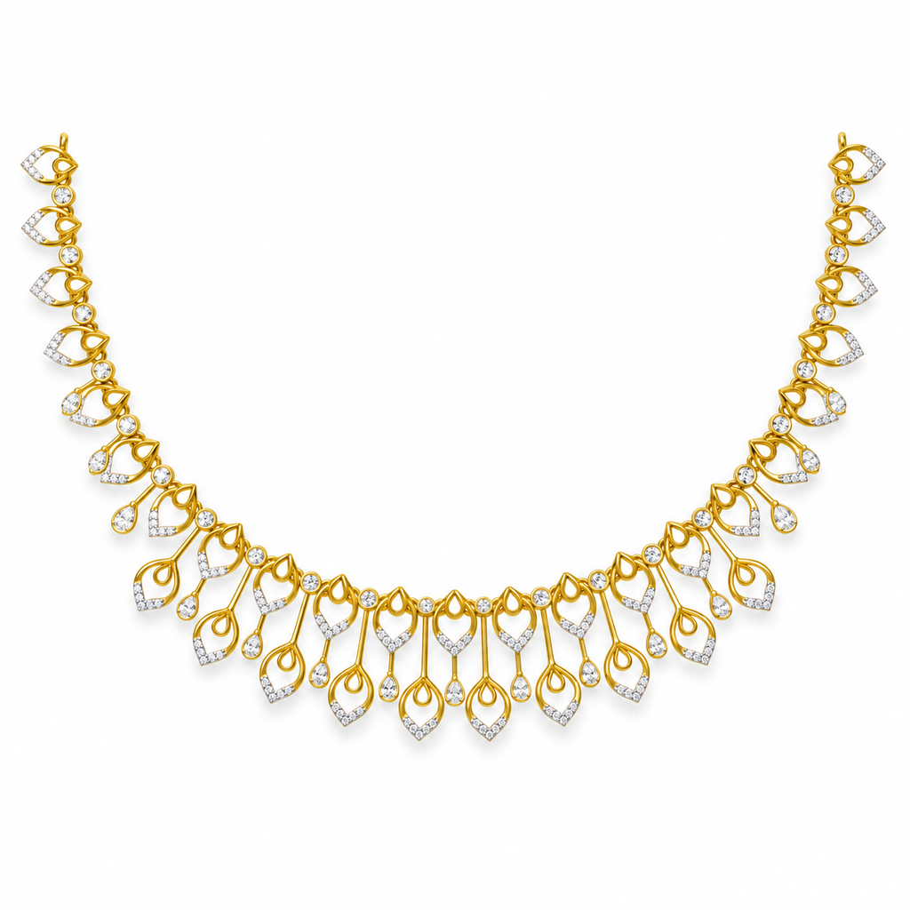 Double Teardrop Scroll Diamond Necklace - front view