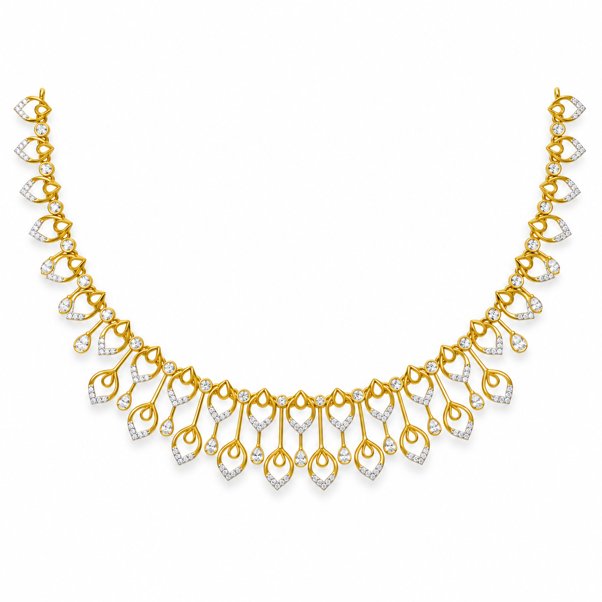 Double Teardrop Scroll Diamond Necklace - front view