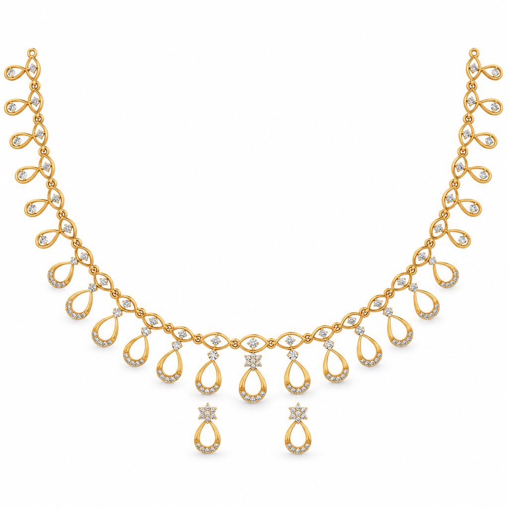 Teardrop Cascade Diamond Necklace Set - front view