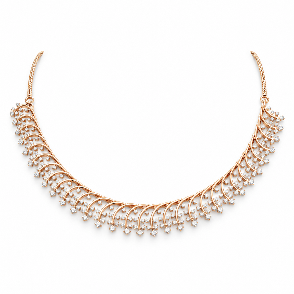 Rose Gold Fern Fringe Diamond Necklace - front view