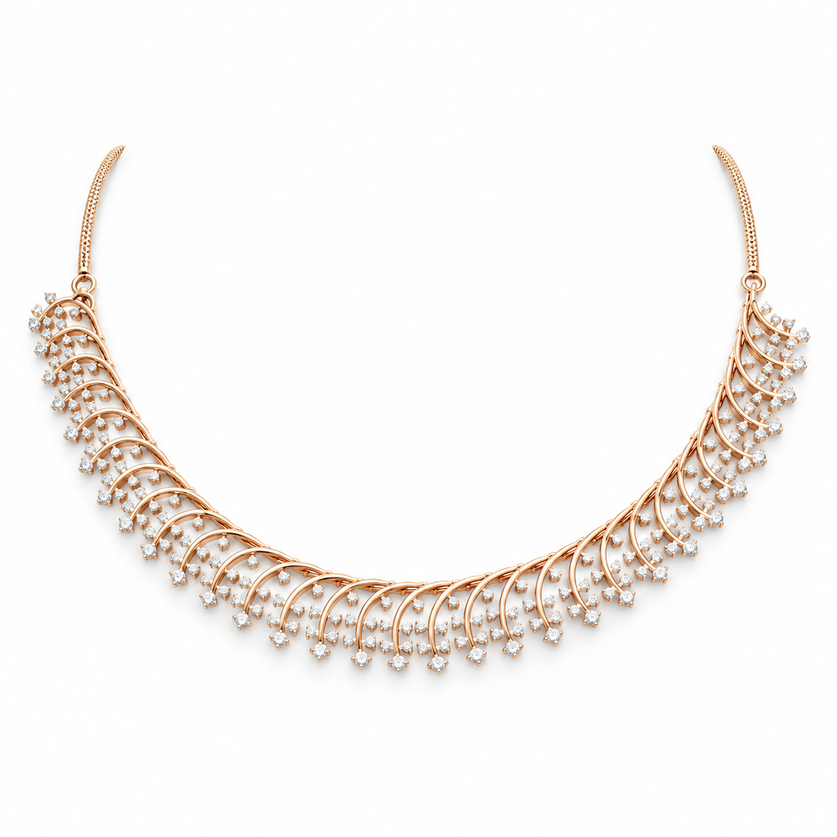 Rose Gold Fern Fringe Diamond Necklace - front view