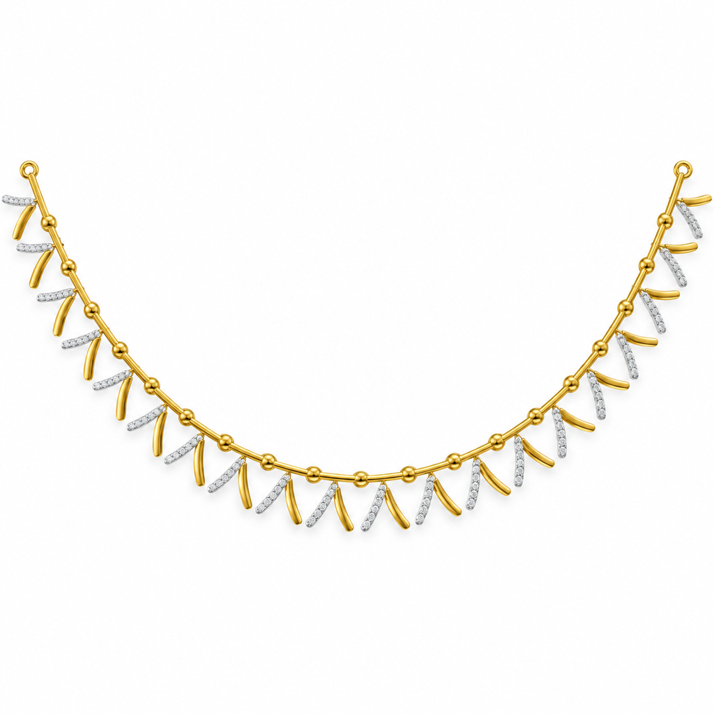 Two-Tone Leaf Fringe Diamond Necklace - front view