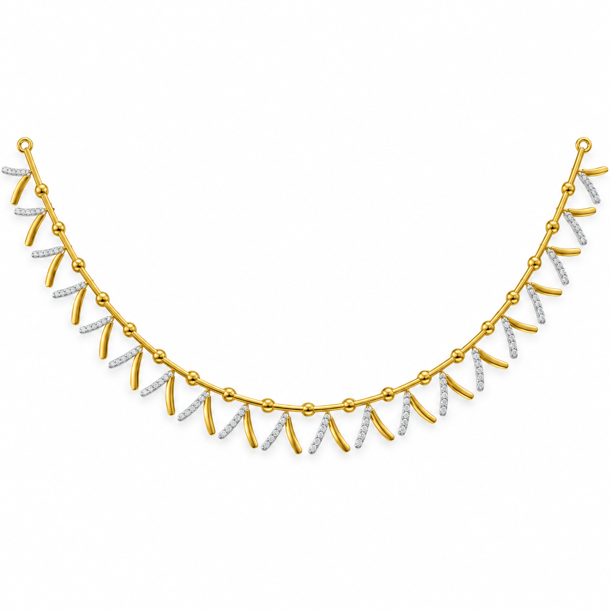 Two-Tone Leaf Fringe Diamond Necklace - front view