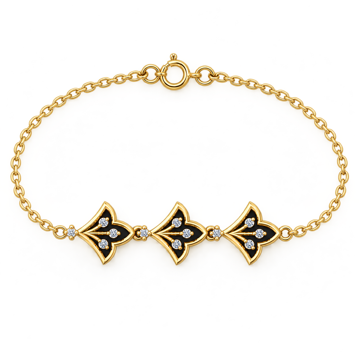 Black Enamel Trefoil Diamond Bracelet - product view
