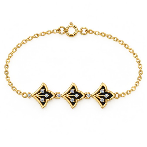 Black Enamel Trefoil Diamond Bracelet - product view