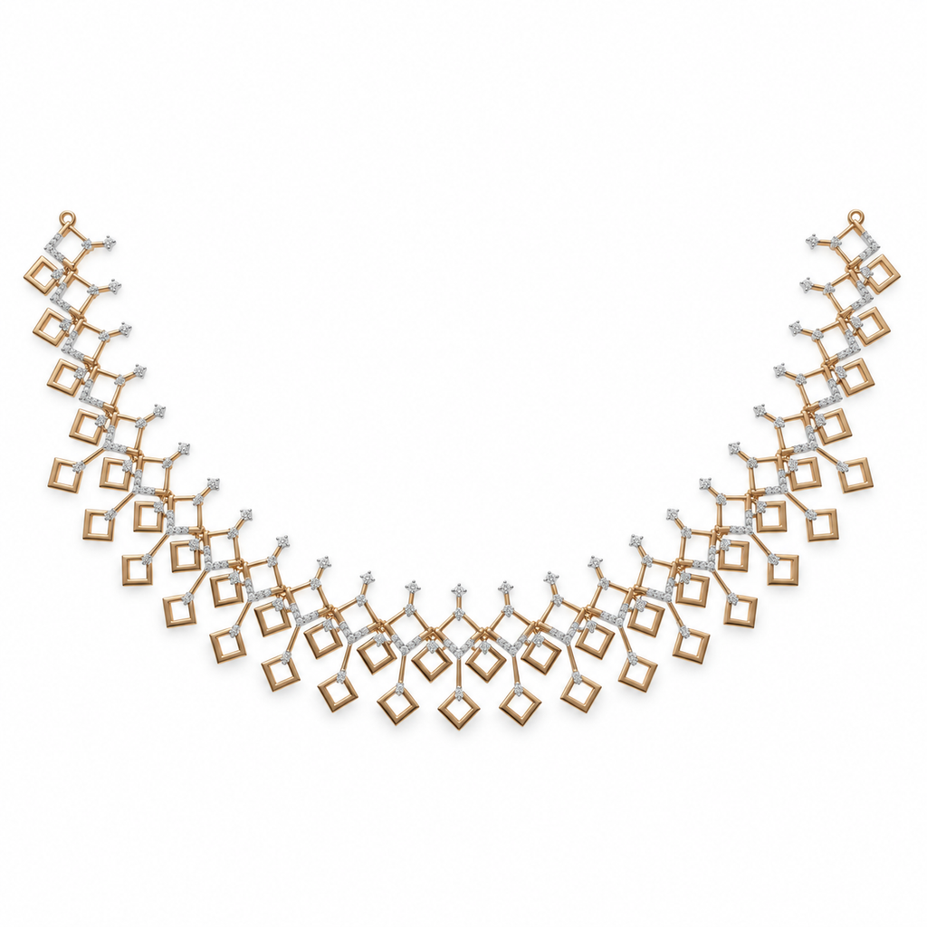 Cascading Square Fringe Diamond Necklace - front view