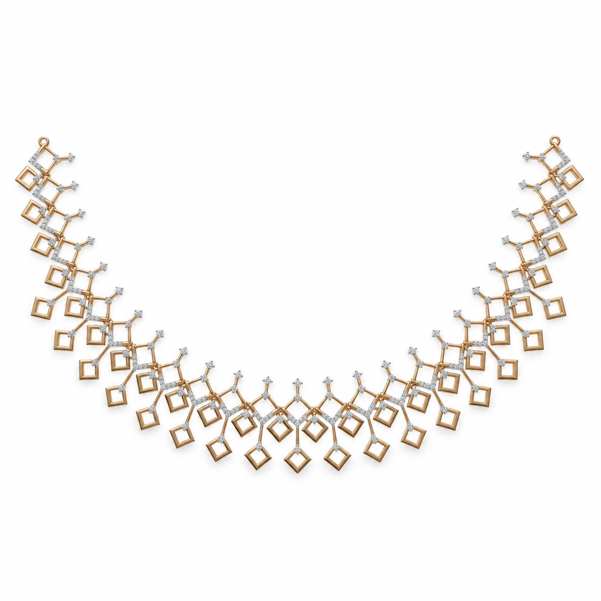 Cascading Square Fringe Diamond Necklace - front view