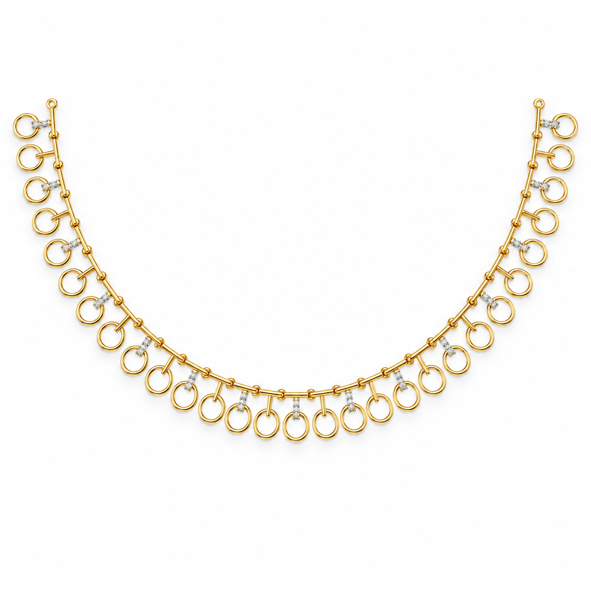 Open Circle Fringe Diamond Necklace - front view