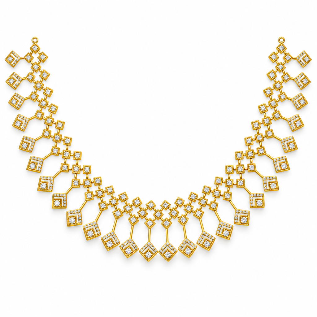 Cascading Square Diamond Necklace - front view