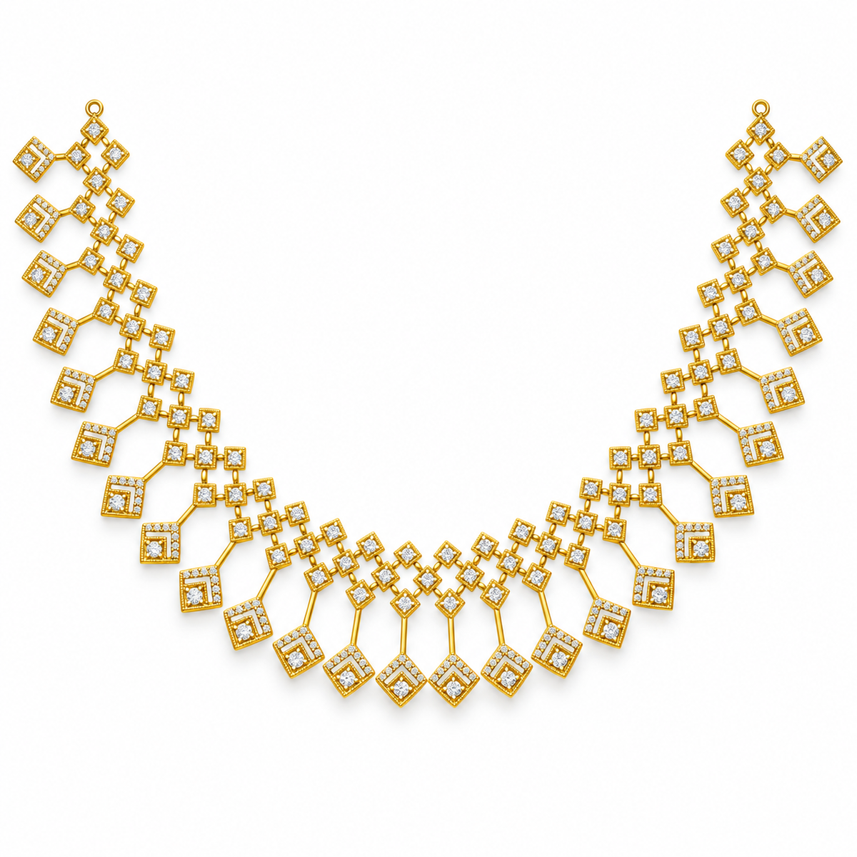 Cascading Square Diamond Necklace - front view