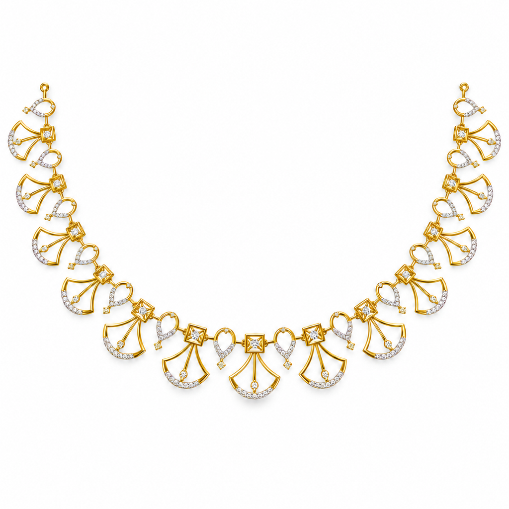 Fan Heart Diamond Necklace - front view