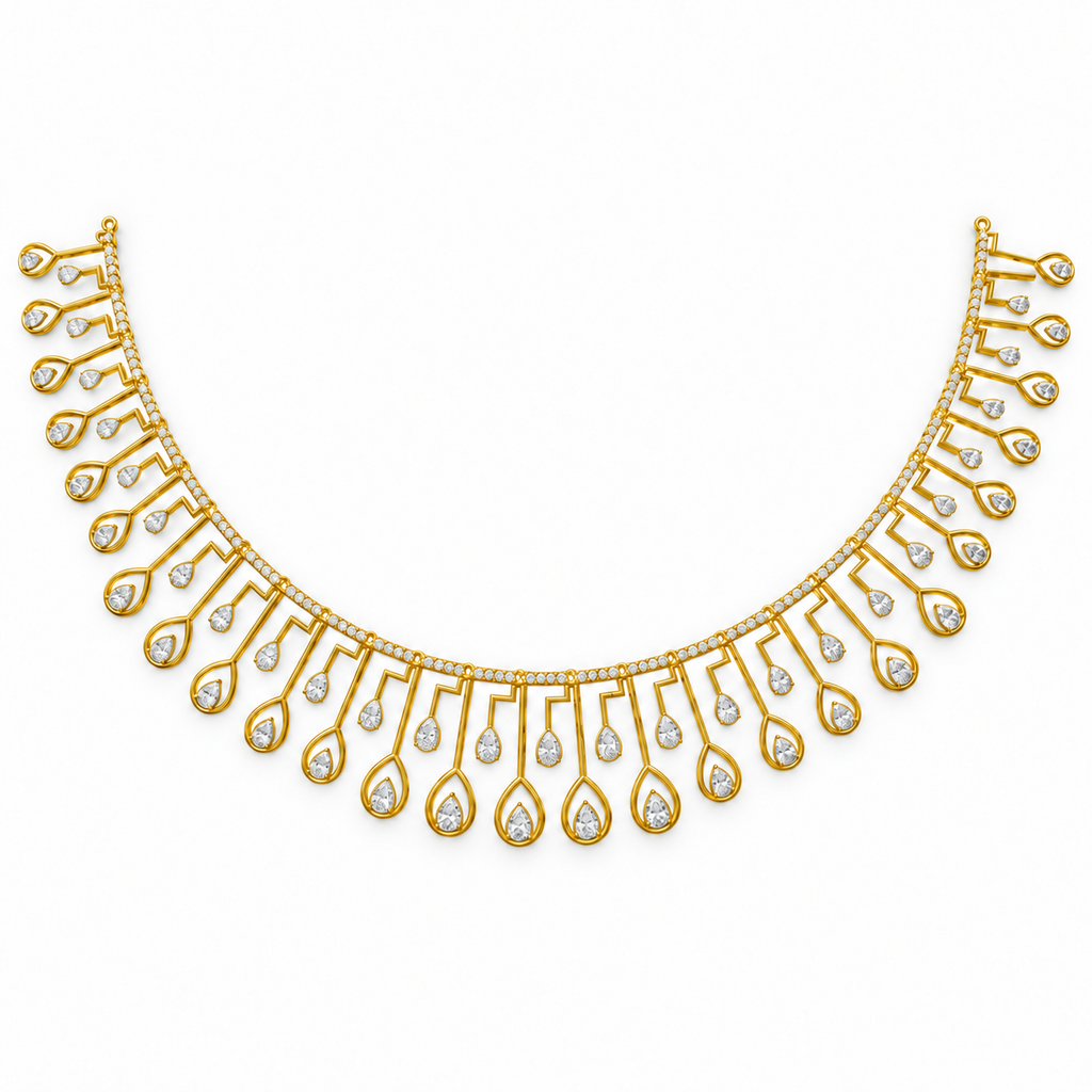 Teardrop Harp Fringe Diamond Necklace - front view