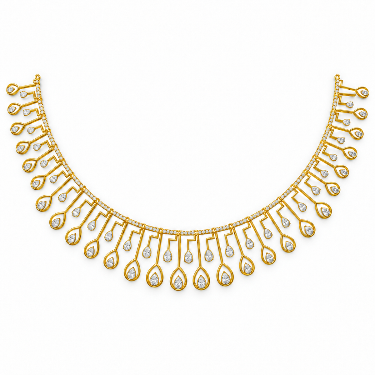 Teardrop Harp Fringe Diamond Necklace - front view