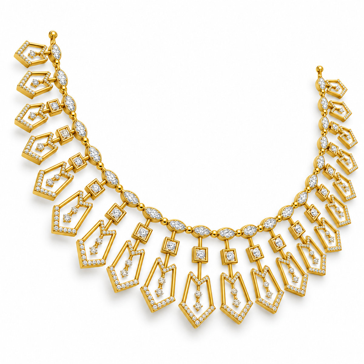 Geometric Shield Fringe Diamond Necklace - angled view