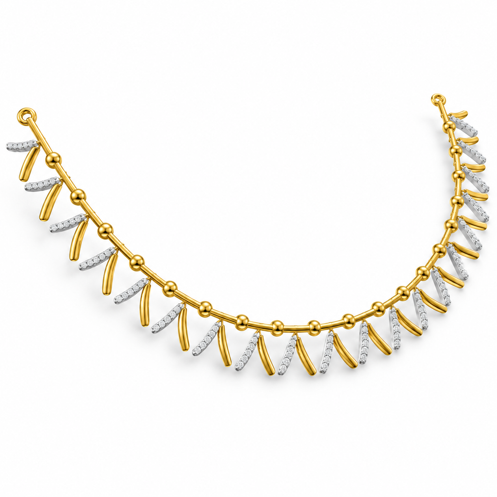 Two-Tone Leaf Fringe Diamond Necklace - angled view
