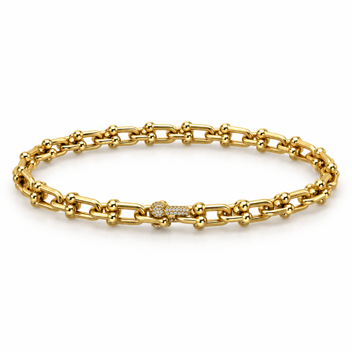 Diamond Barrel-Link Gold Bracelet - angled product view