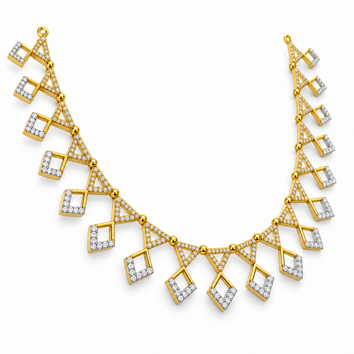 Triangle and Square Drop Diamond Necklace - angled view